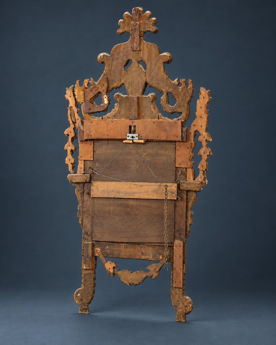  Large Mirror, 18th-century; Italiy, Gilt And Lacquered Wood-photo-4