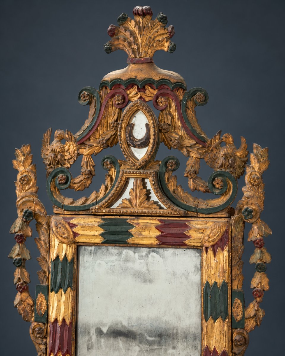  Large Mirror, 18th-century; Italiy, Gilt And Lacquered Wood-photo-5