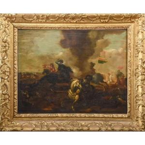 Scène de bataille du XVIIe siècle. "Affrontement de cavalerie"