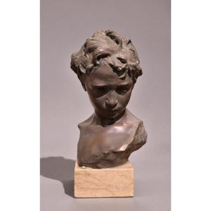 Francesco Parente, Bronze Sculpture "head Of A Boy", Signed And Stamped Chiurazzi