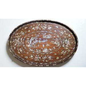 Oval Wooden And Mother-of-pearl Tray (southern China/indochina), Late 19th Century