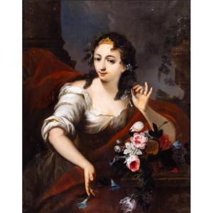 Allégorie, Portrait en « Flora », XVIIIe siècle, huile sur toile, Italie