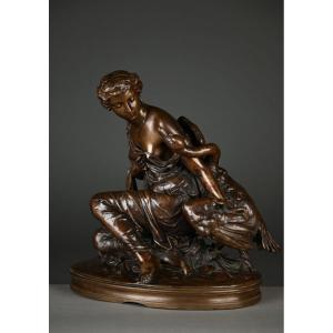 Leda And The Swan, Bronze Signed Mercier. Late 19th Century
