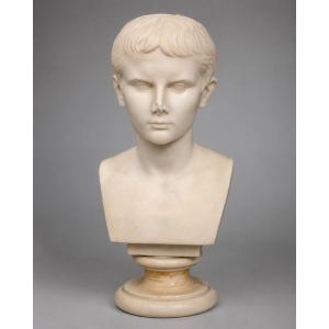 White Marble Bust Depicting The Young Augustus Octavian Italy, Second Half Of The 19th Century