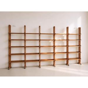 Large Italian Modular Teak Bookcase, One-of-a-kind Custom Piece, 1950s, Mid-century