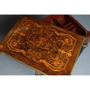 Game Table In Ebonized Wood With Inlay, Louis XVI Style, Napoleon III Period