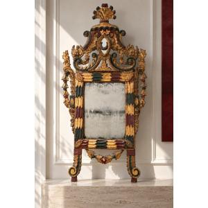 Large Mirror, 18th-century; Italiy, Gilt And Lacquered Wood