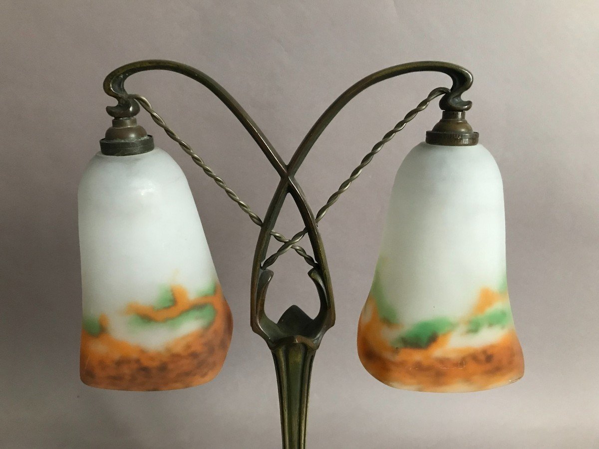 Muller Frères Luneville Bronze Lamp And Art Nouveau Glass Paste Circa 1900-photo-3