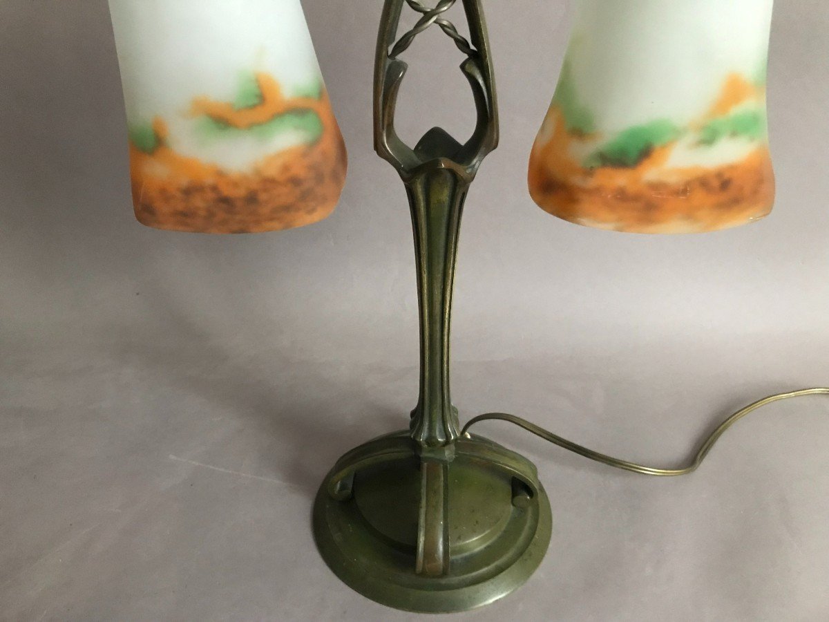 Muller Frères Luneville Bronze Lamp And Art Nouveau Glass Paste Circa 1900-photo-4