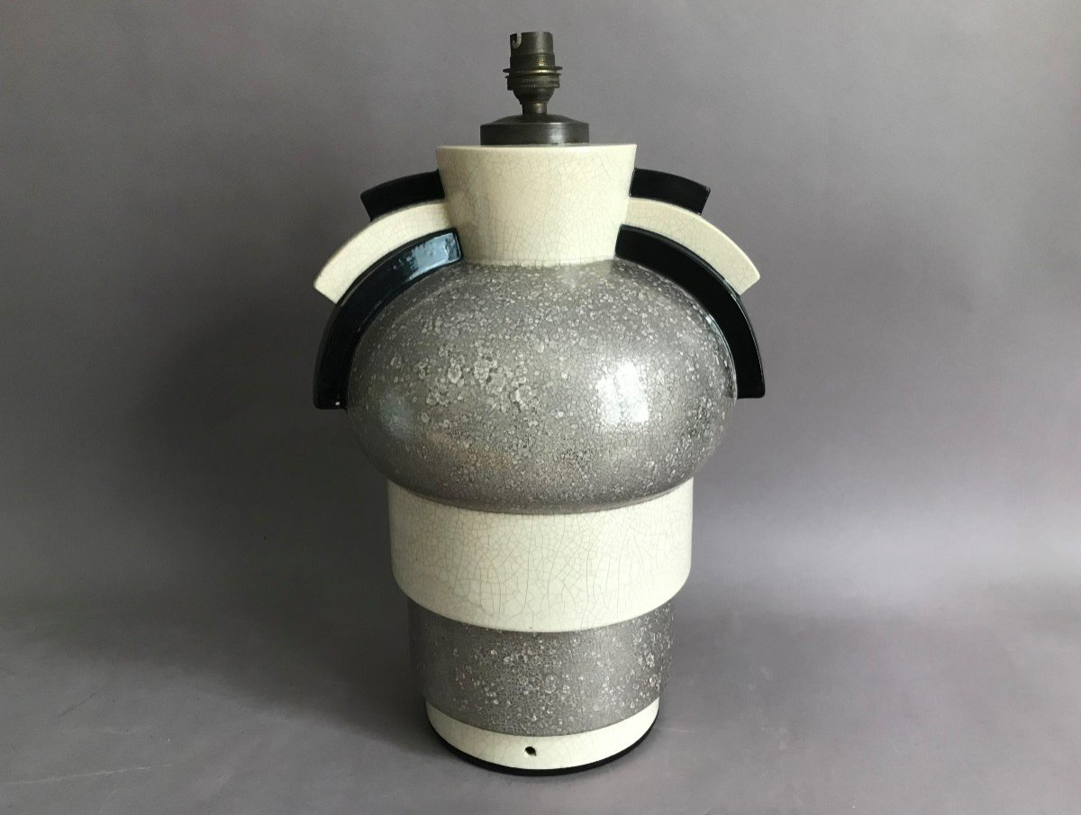 Charles Harva  lampe en céramique craquelée Art Déco 1930 signé C H France-photo-2