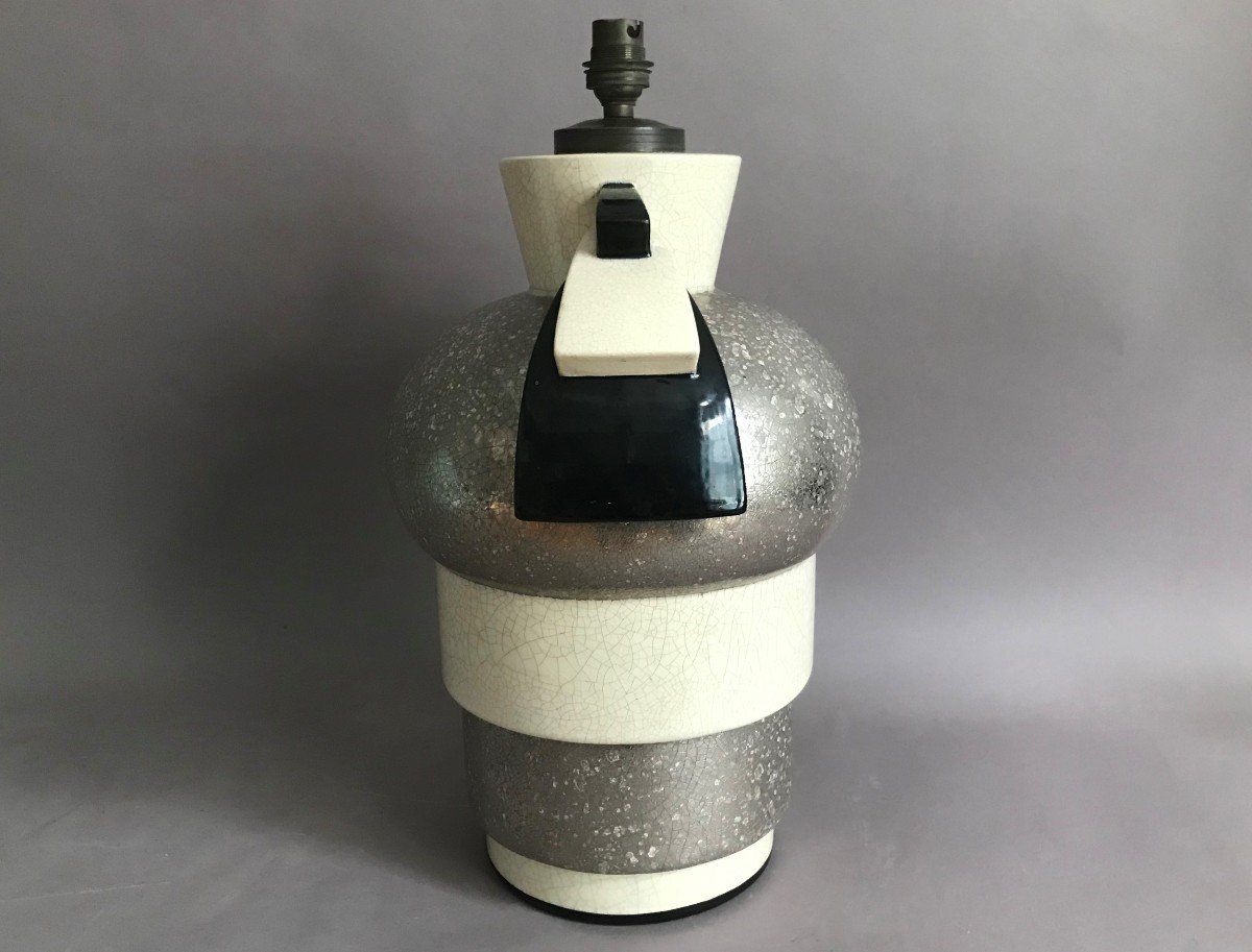 Charles Harva  lampe en céramique craquelée Art Déco 1930 signé C H France-photo-3