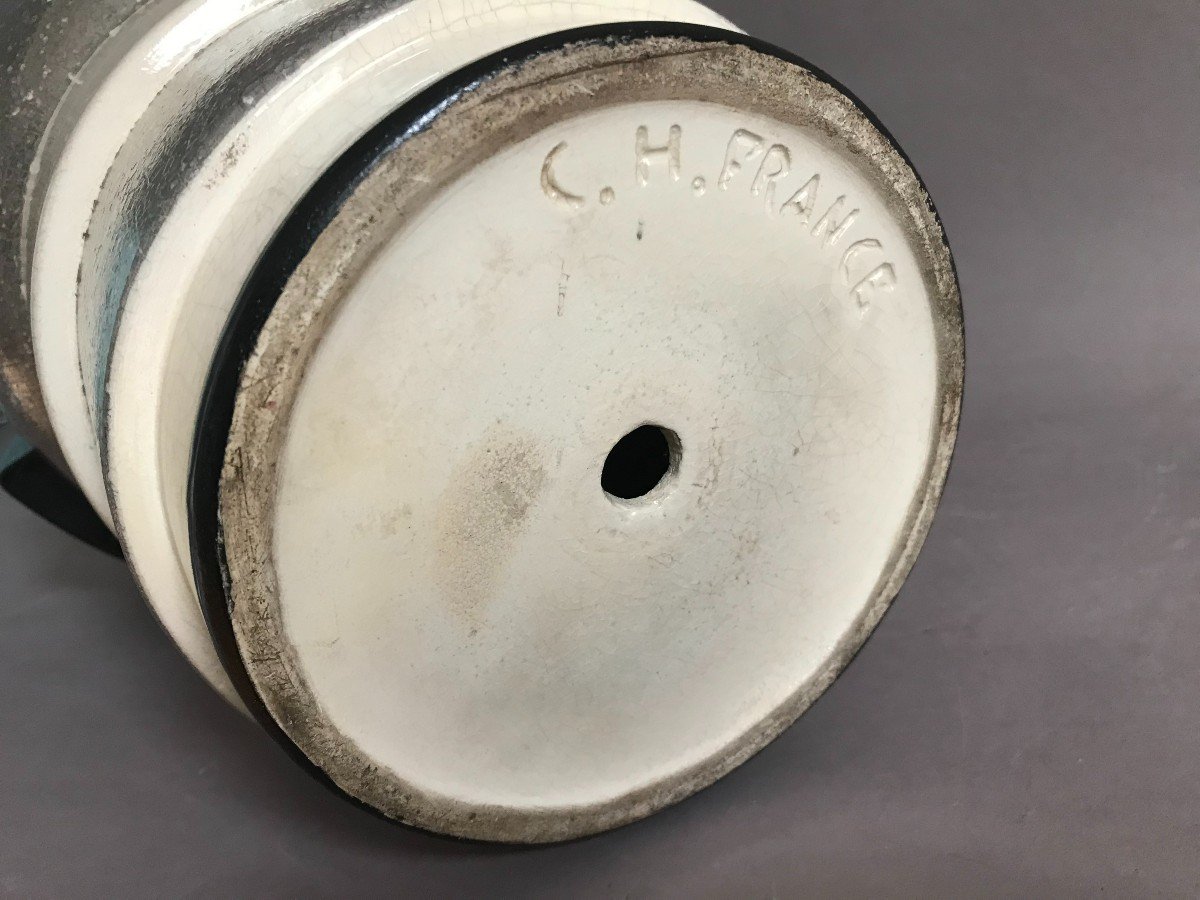 Charles Harva  lampe en céramique craquelée Art Déco 1930 signé C H France-photo-2