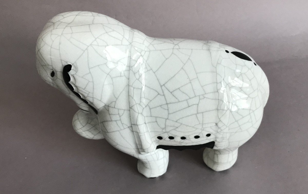 Claude Lévy For Primavera And Longwy Elephant In Cracked Earthenware Highlighted In Black Circa 1925-photo-3