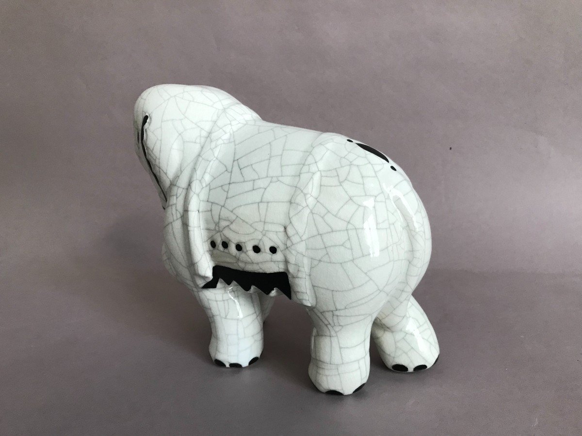 Claude Lévy For Primavera And Longwy Elephant In Cracked Earthenware Highlighted In Black Circa 1925-photo-2