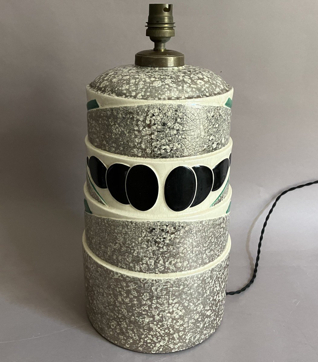 Charles Harva Art Deco Cracked Ceramic Lamp 1930 Signed Ch France-photo-3