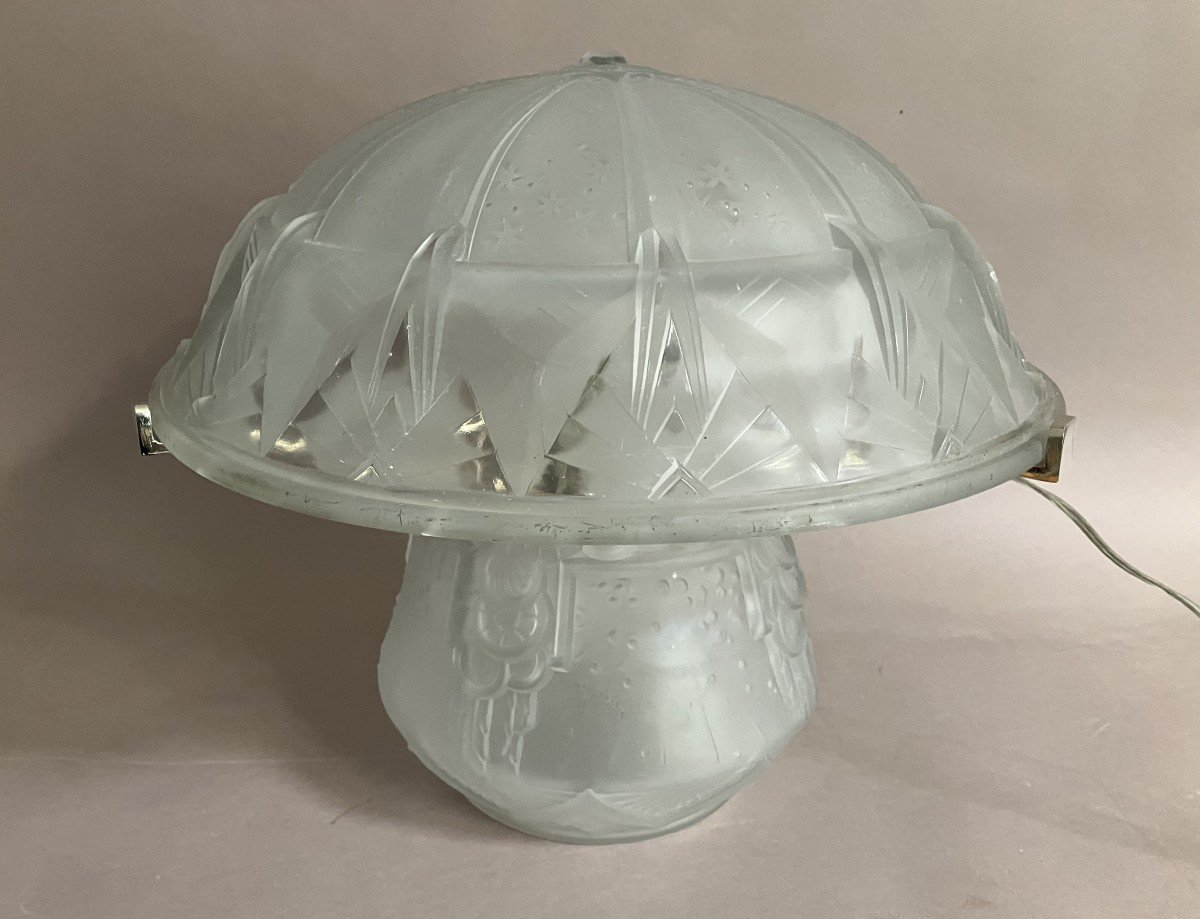 Muller Frères Luneville Lamp In Press Molded Glass And Nickel Plated Bronze Art Deco-photo-3