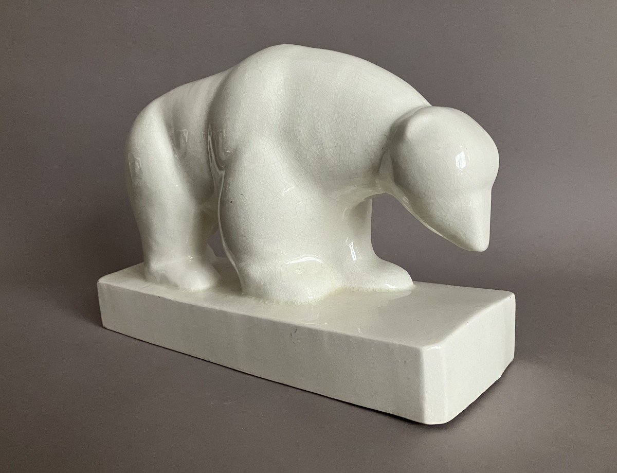 Géo Condé St Clément ours en céramique, craquelé Art Déco vers 1930-photo-1