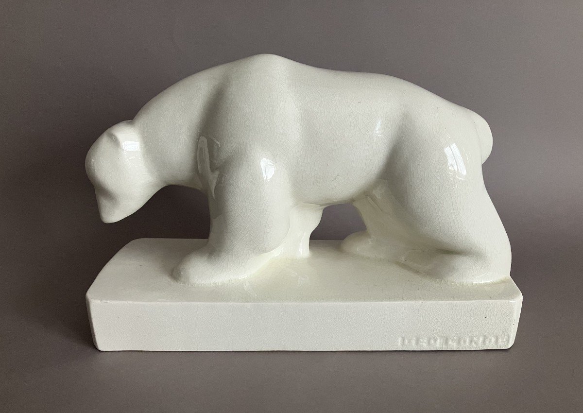 Géo Condé St Clément ours en céramique, craquelé Art Déco vers 1930