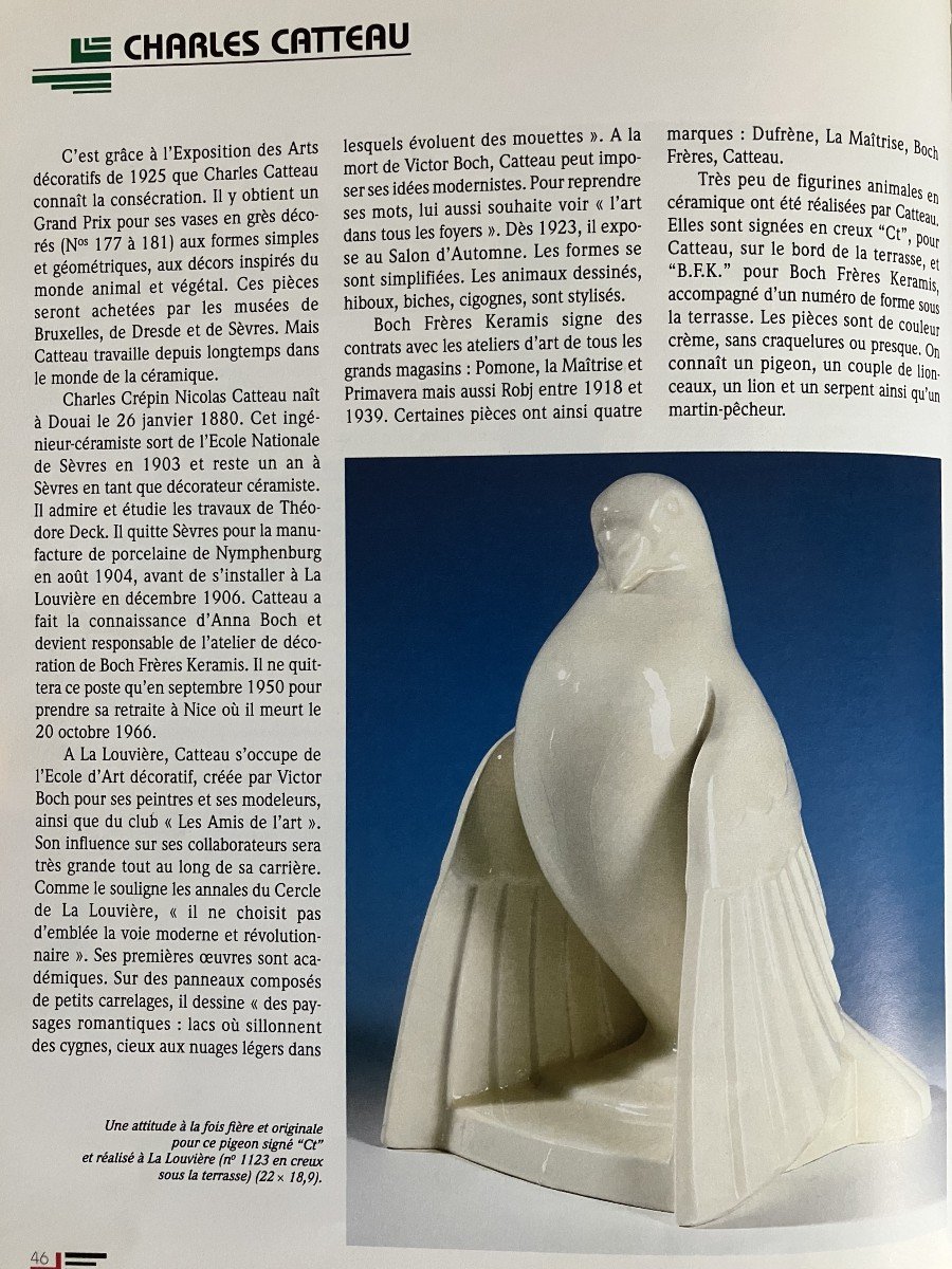 Charles Catteau Boch Frères Keramis pigeon craquelé Art Déco vers 1930-photo-4