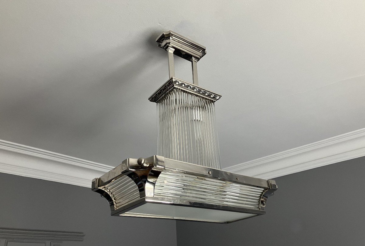Petitot Paris Modernist Art Deco Chandelier Circa 1930-photo-4
