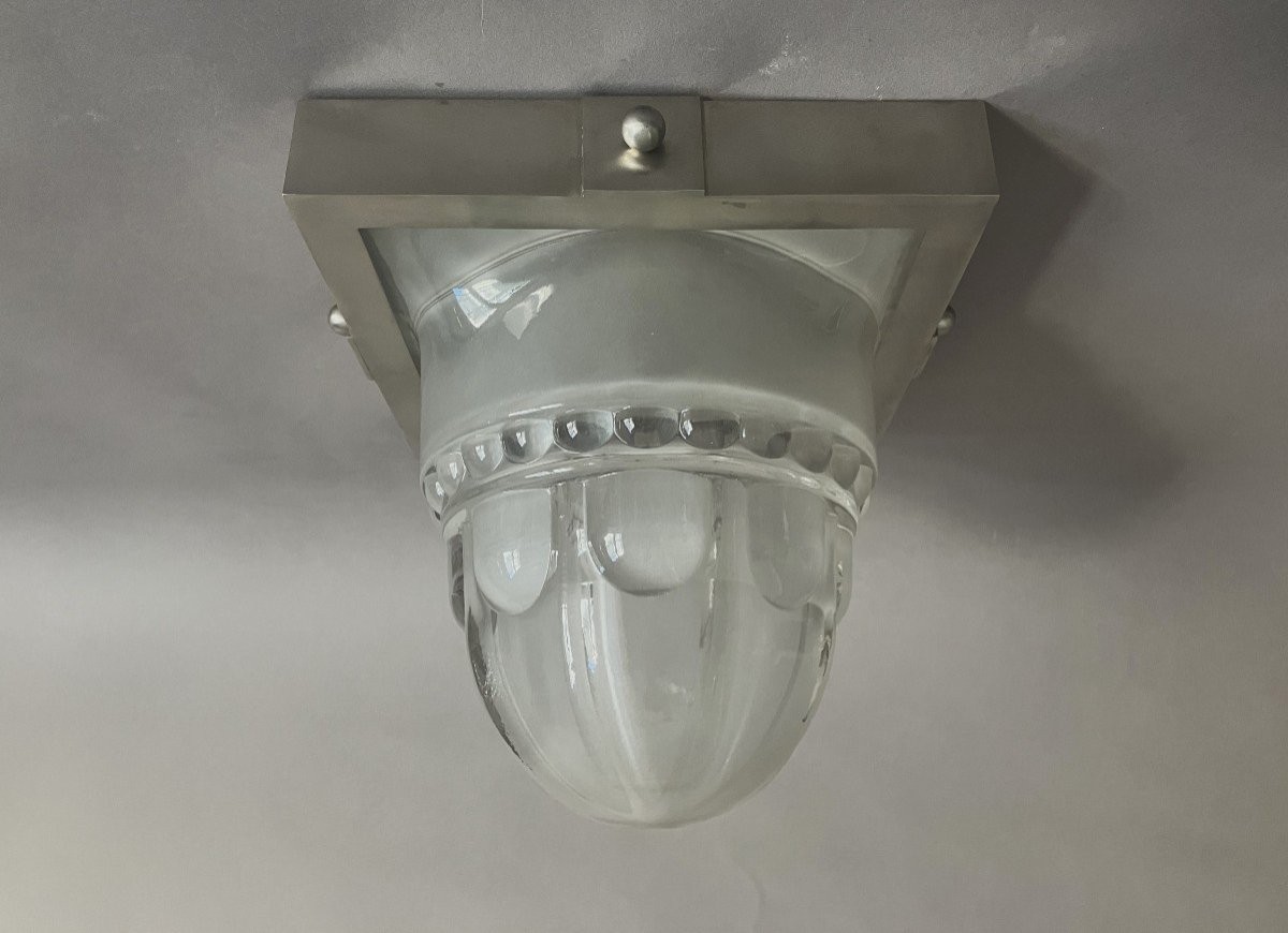 Genet Et Michon Ceiling Light In Press-molded Glass And Nickel-plated Bronze