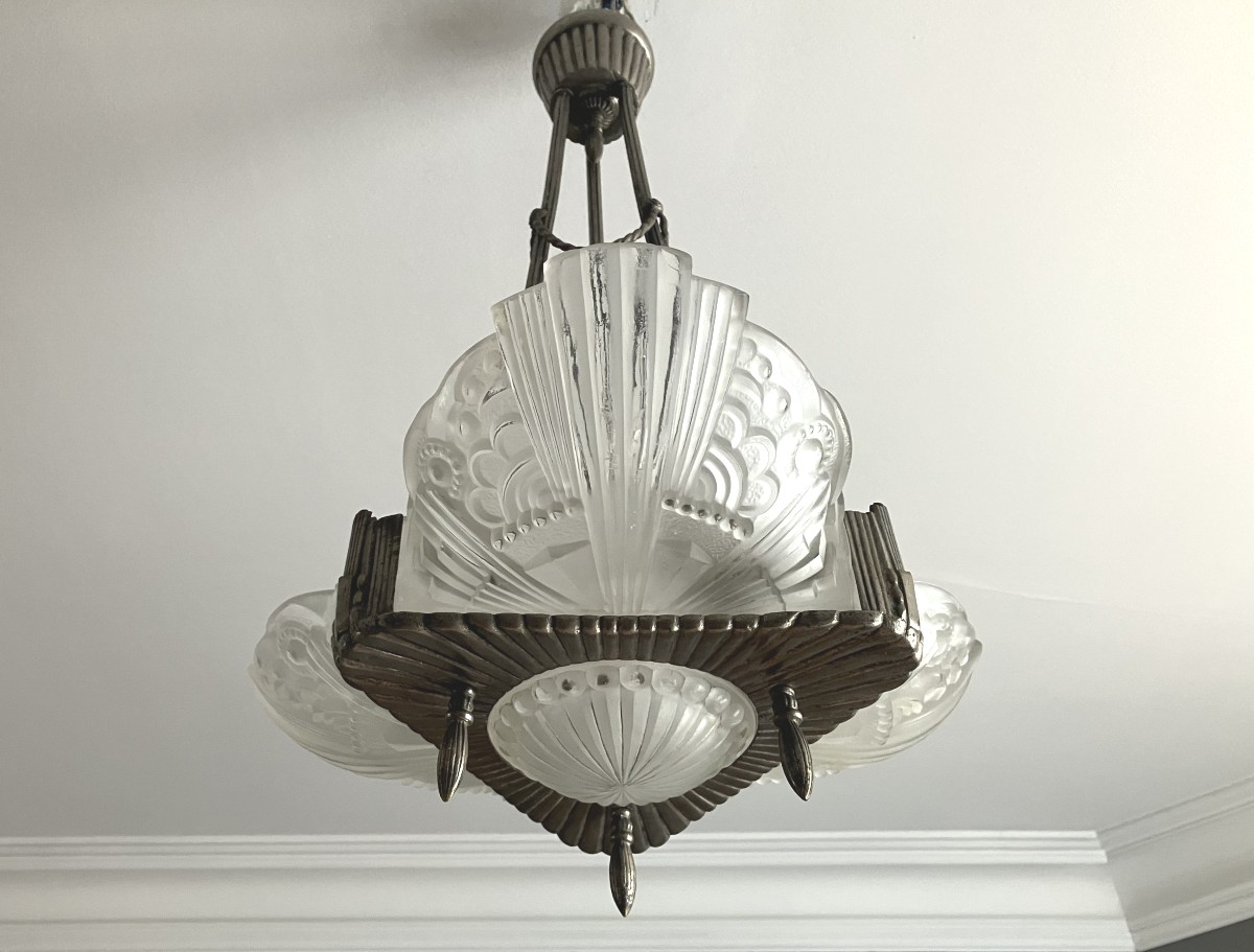 Georges Leleu lustre Art Déco vers 1930-photo-4