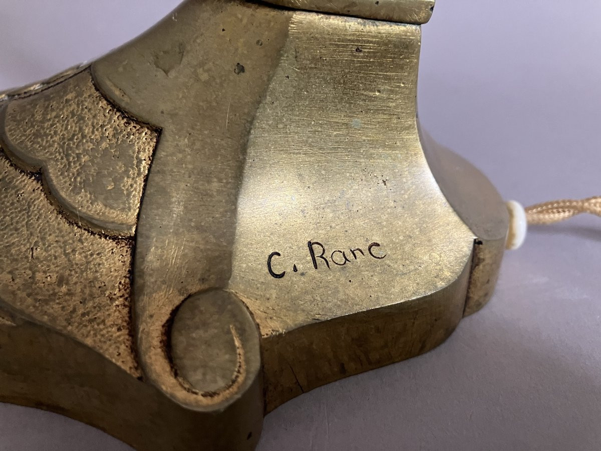 C. Ranc et Schneider lampe Art Déco modèle "aigle" en bronze et pâte de verre vers 1930-photo-3