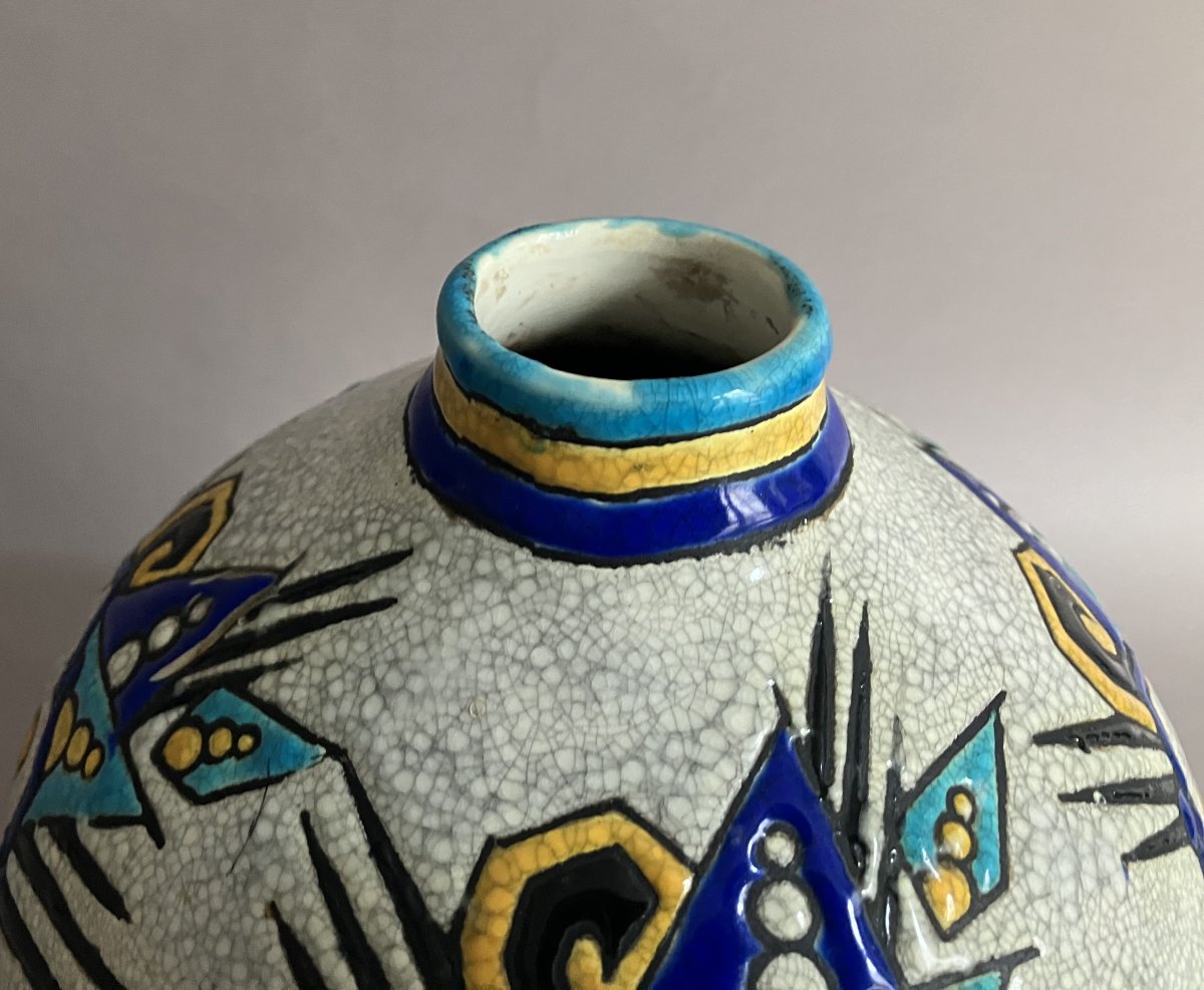 Charles Catteau Boch Frères Keramis Vase With Geometric Art Deco Decoration Circa 1930-photo-1