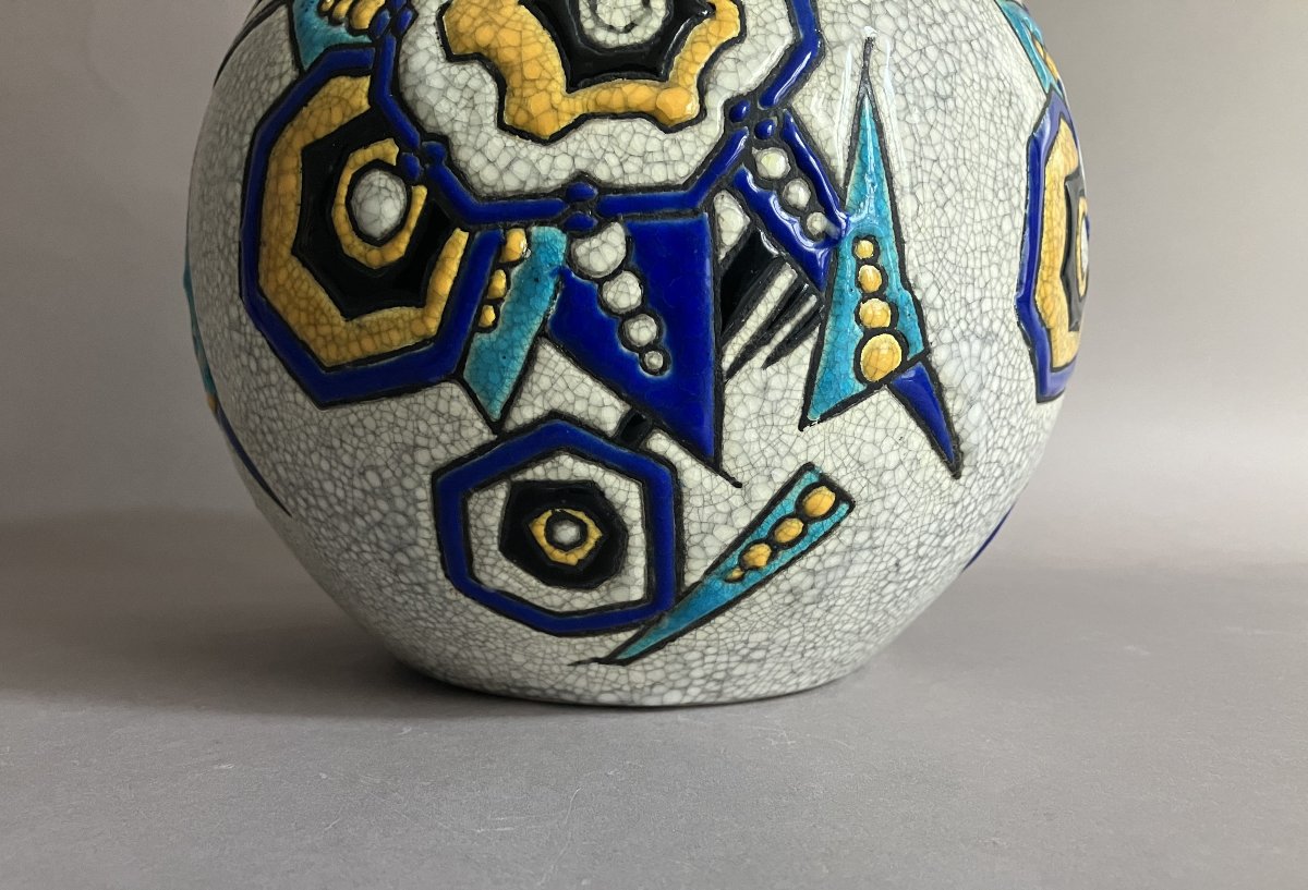 Charles Catteau Boch Frères Keramis Vase With Geometric Art Deco Decoration Circa 1930-photo-2