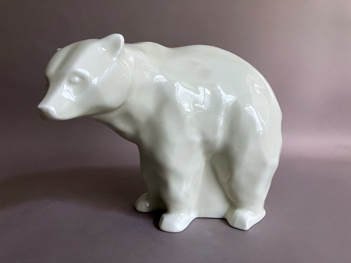 Georges Papault Charles Serpaut Art Deco Enameled Porcelain Bear Circa 1930-photo-2