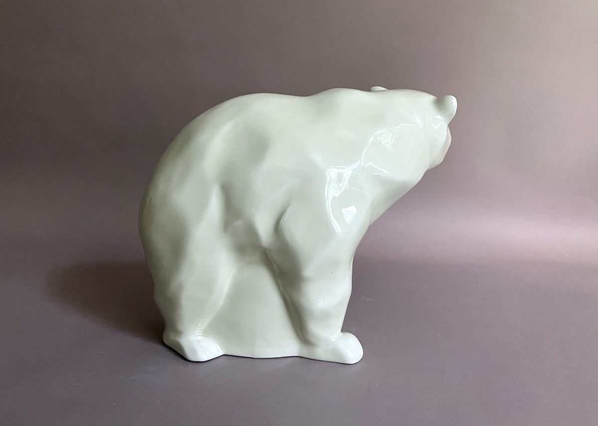 Georges Papault Charles Serpaut Art Deco Enameled Porcelain Bear Circa 1930-photo-3