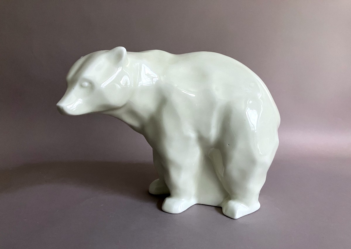 Georges Papault Charles Serpaut Art Deco Enameled Porcelain Bear Circa 1930