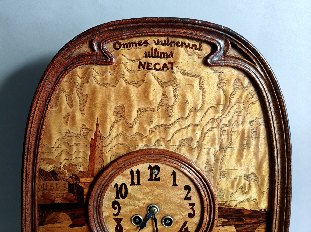 Ateliers la Ruche, Alet frères, pendule Art Nouveau en marqueterie vers 1909-photo-2