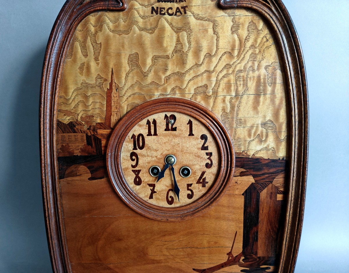 Ateliers la Ruche, Alet frères, pendule Art Nouveau en marqueterie vers 1909-photo-3