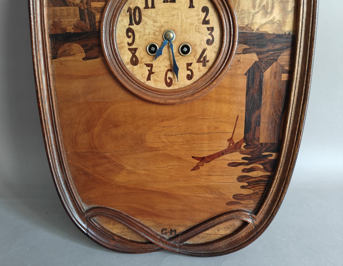 Ateliers la Ruche, Alet frères, pendule Art Nouveau en marqueterie vers 1909-photo-4