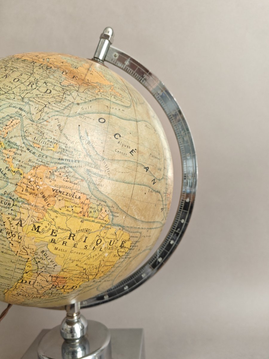 Jacques Adnet (attributed To) Modernist Art Deco Globe Lamp Circa 1930-photo-2