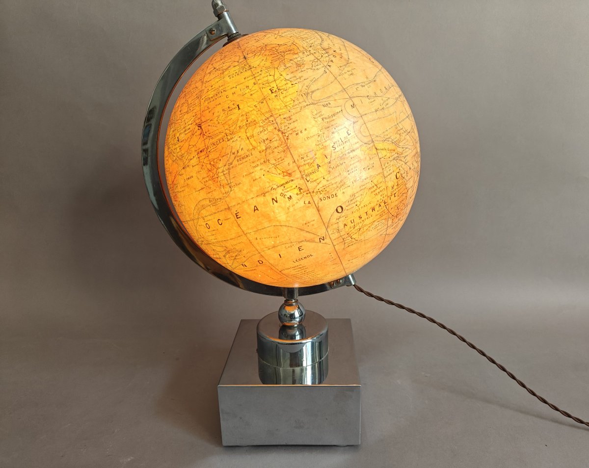 Jacques Adnet (attributed To) Modernist Art Deco Globe Lamp Circa 1930-photo-3
