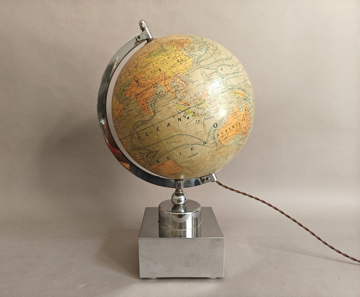 Jacques Adnet (attributed To) Modernist Art Deco Globe Lamp Circa 1930-photo-4
