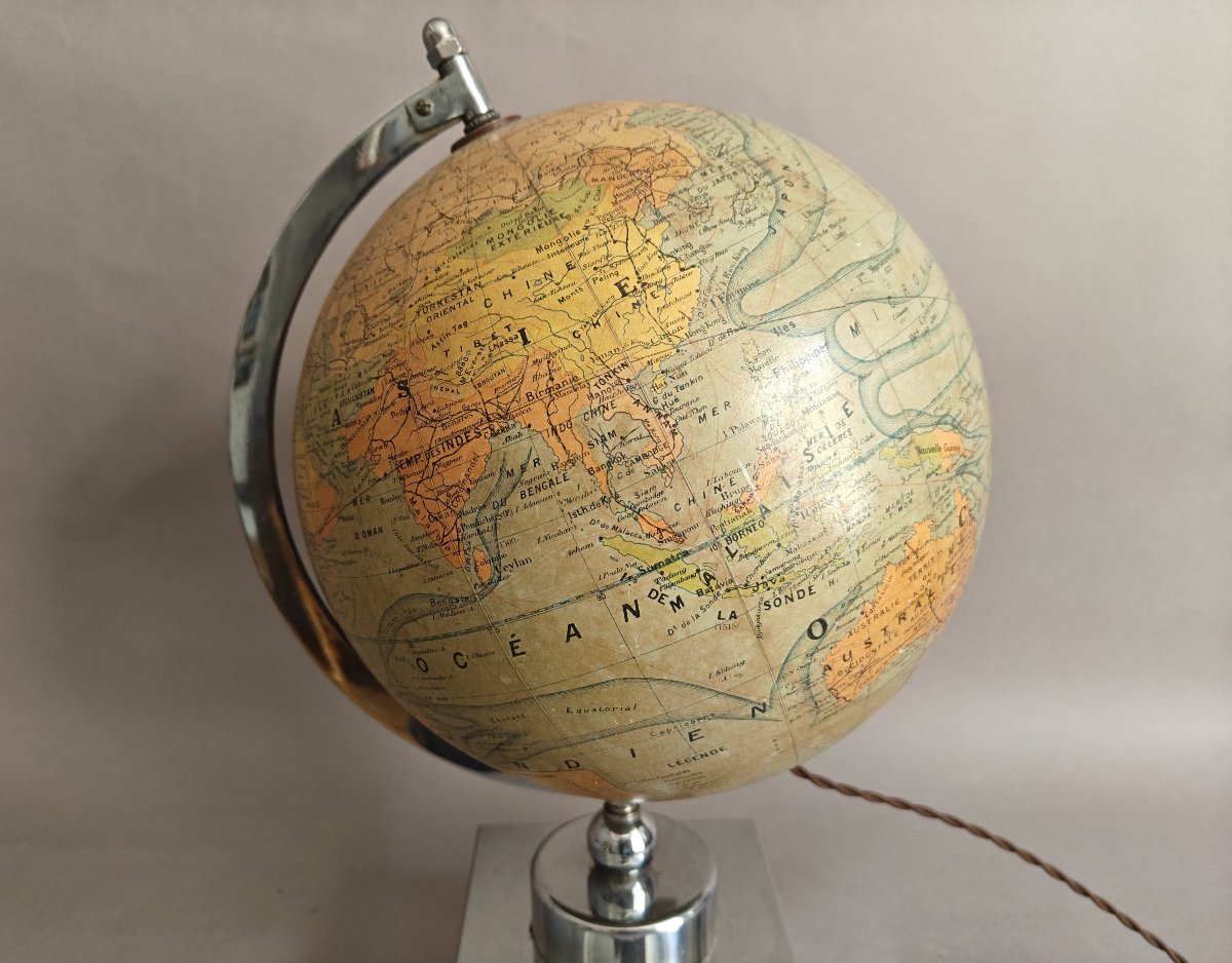Jacques Adnet (attributed To) Modernist Art Deco Globe Lamp Circa 1930-photo-1