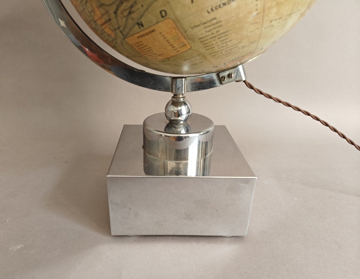 Jacques Adnet (attributed To) Modernist Art Deco Globe Lamp Circa 1930-photo-2