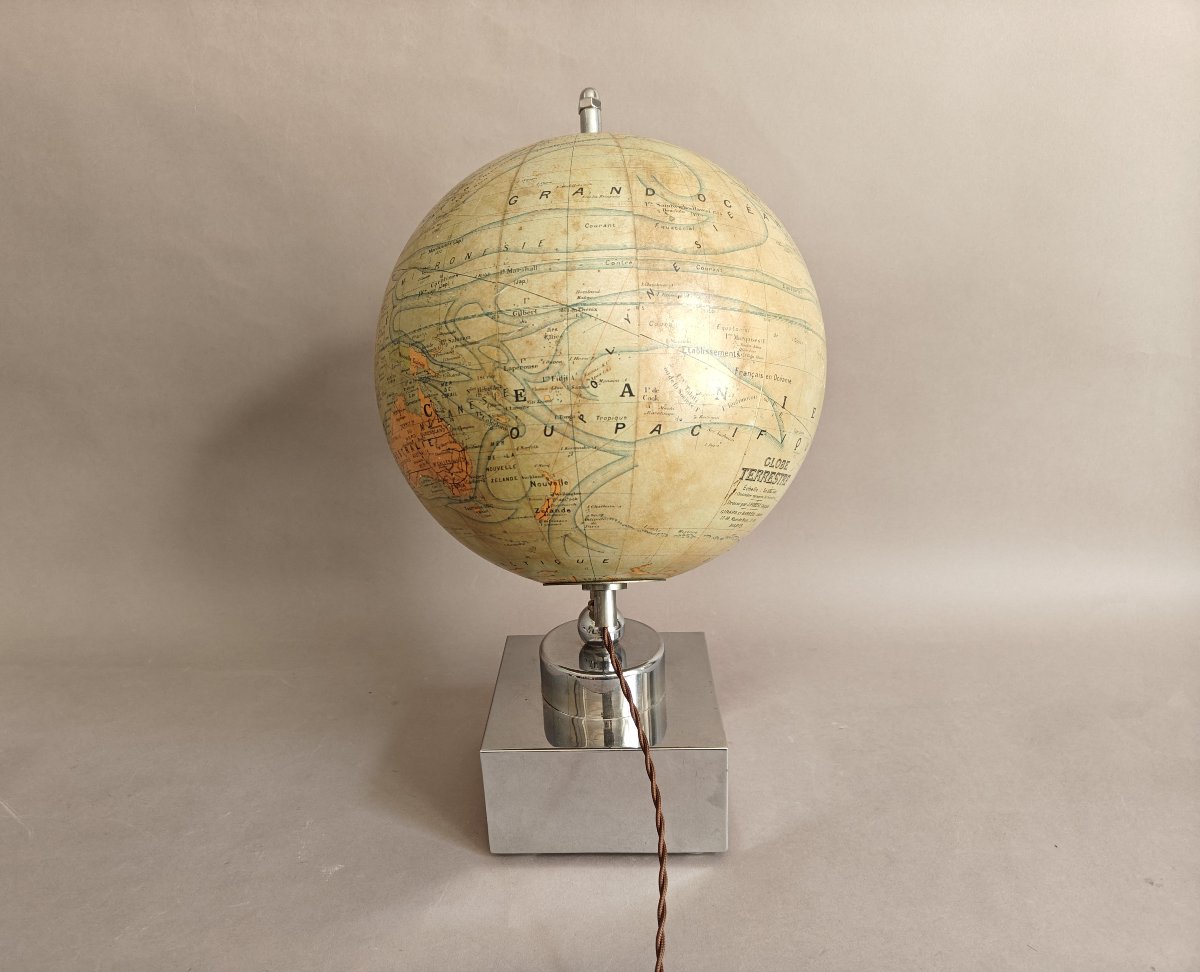 Jacques Adnet (attributed To) Modernist Art Deco Globe Lamp Circa 1930-photo-4