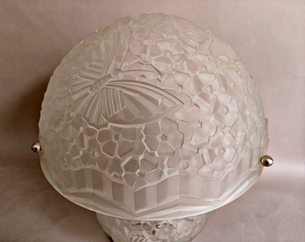 Hettier & Vincent Art Deco Lamp Made Of Press-molded Glass And Nickel-plated Bronze, Circa 1930-photo-2