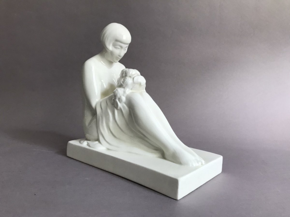 René Abel Philippe Hbcm, Female Nude With Bouquet, Cracked In Ceramic Art Deco 1930-photo-3