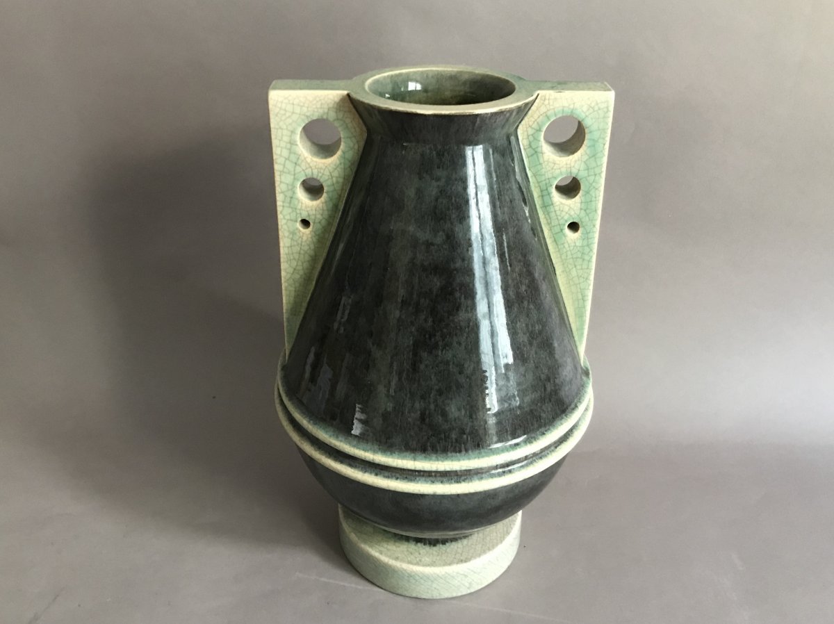 Marcel Guillard, Etling Editions Polychrome Ceramic Vase Art Deco 1930-photo-2
