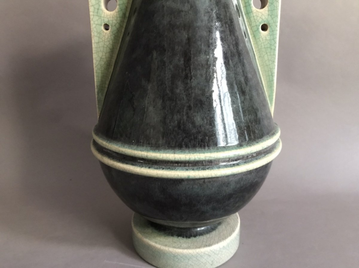 Marcel Guillard, Etling Editions Polychrome Ceramic Vase Art Deco 1930-photo-2