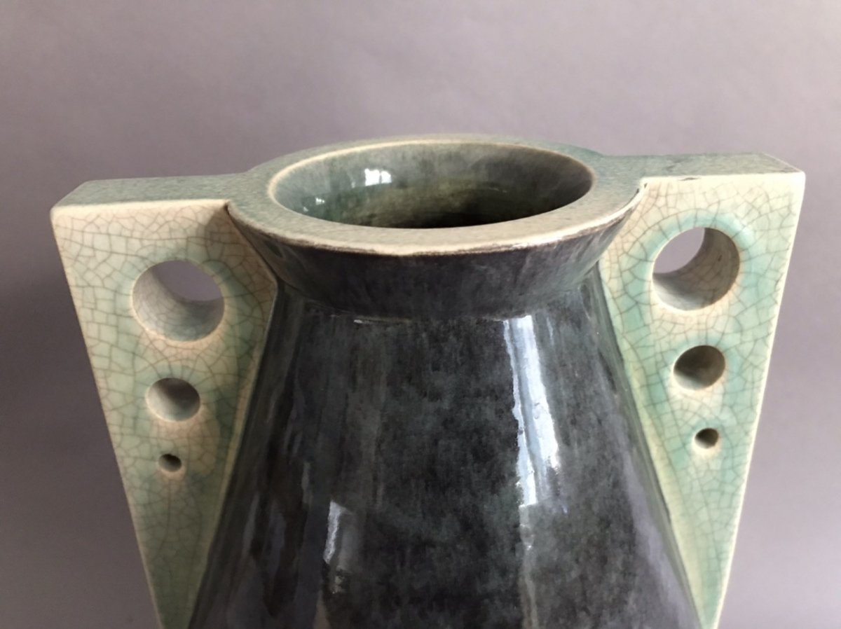 Marcel Guillard, Etling Editions Polychrome Ceramic Vase Art Deco 1930-photo-3
