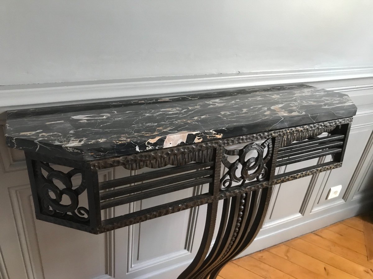 Console In Wrought Iron And Marble Portor Art Deco Around 1930-photo-2