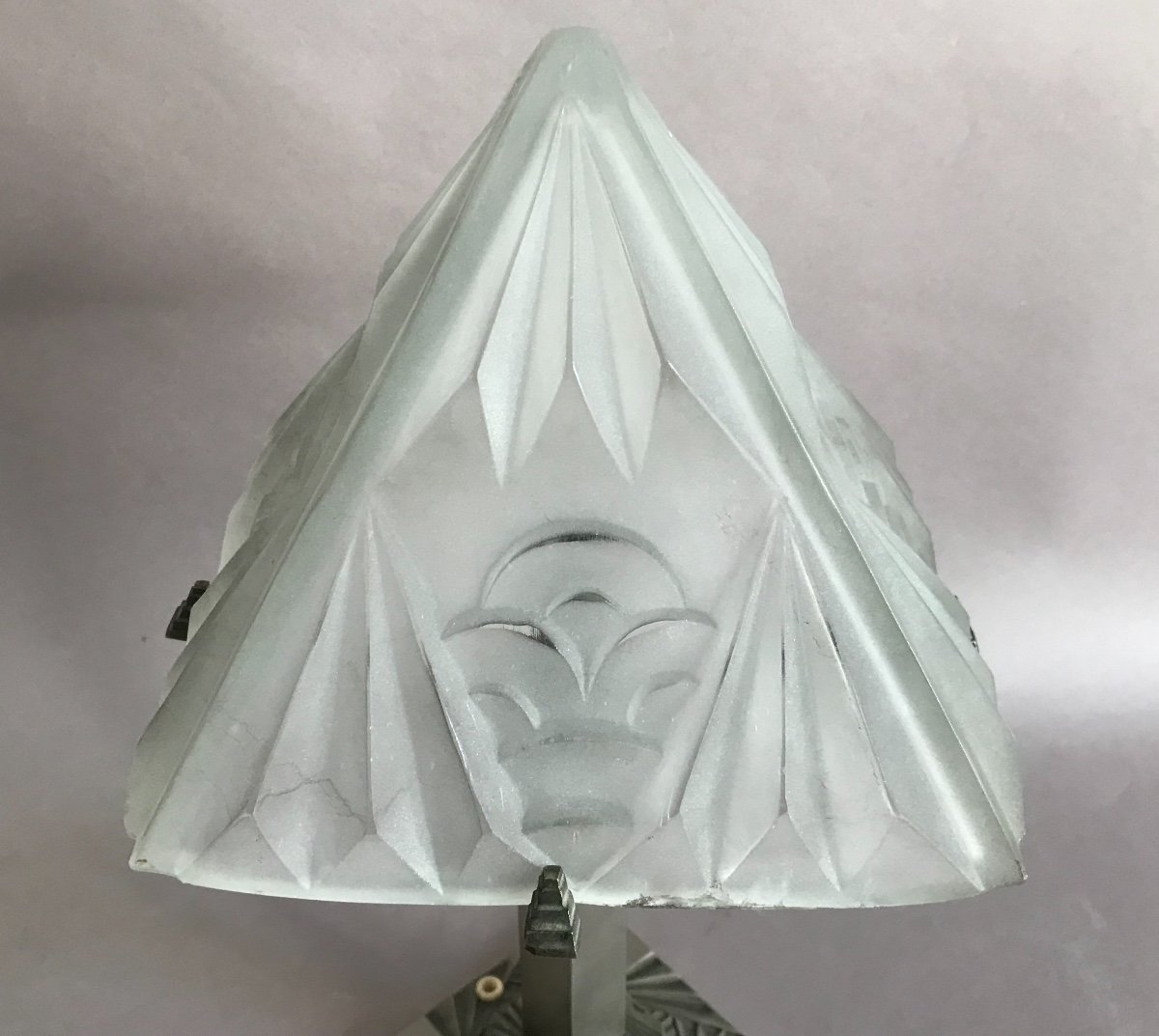 Degué Lamp In Press Molded Glass And Nickel Plated Bronze Art Deco 1930-photo-2