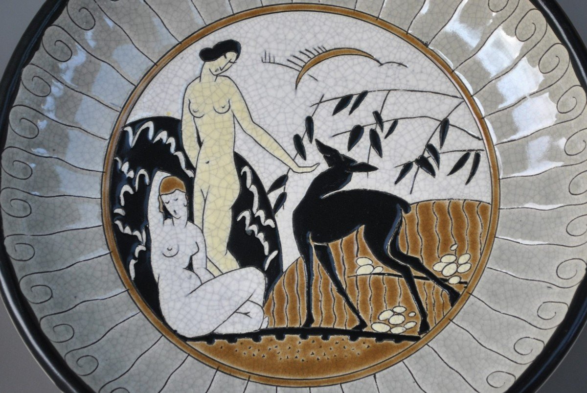 Primavera Longwy Polychrome Ceramic Art Deco Dish 1930-photo-2