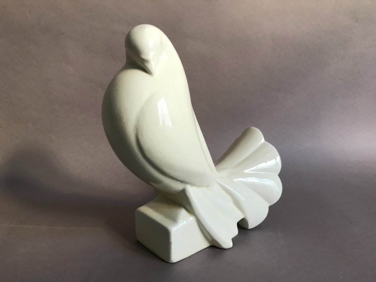 Adnet La Maitrise pigeon boulant, craquelé en céramique Art Déco 1930-photo-2